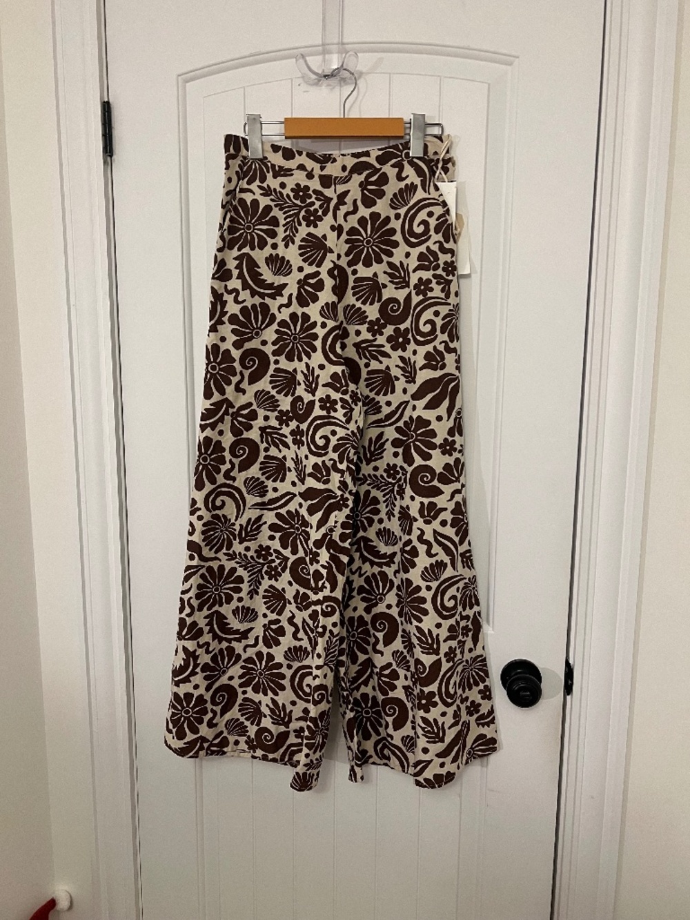 Wide Leg Floral Print Pants - Beige & Brown